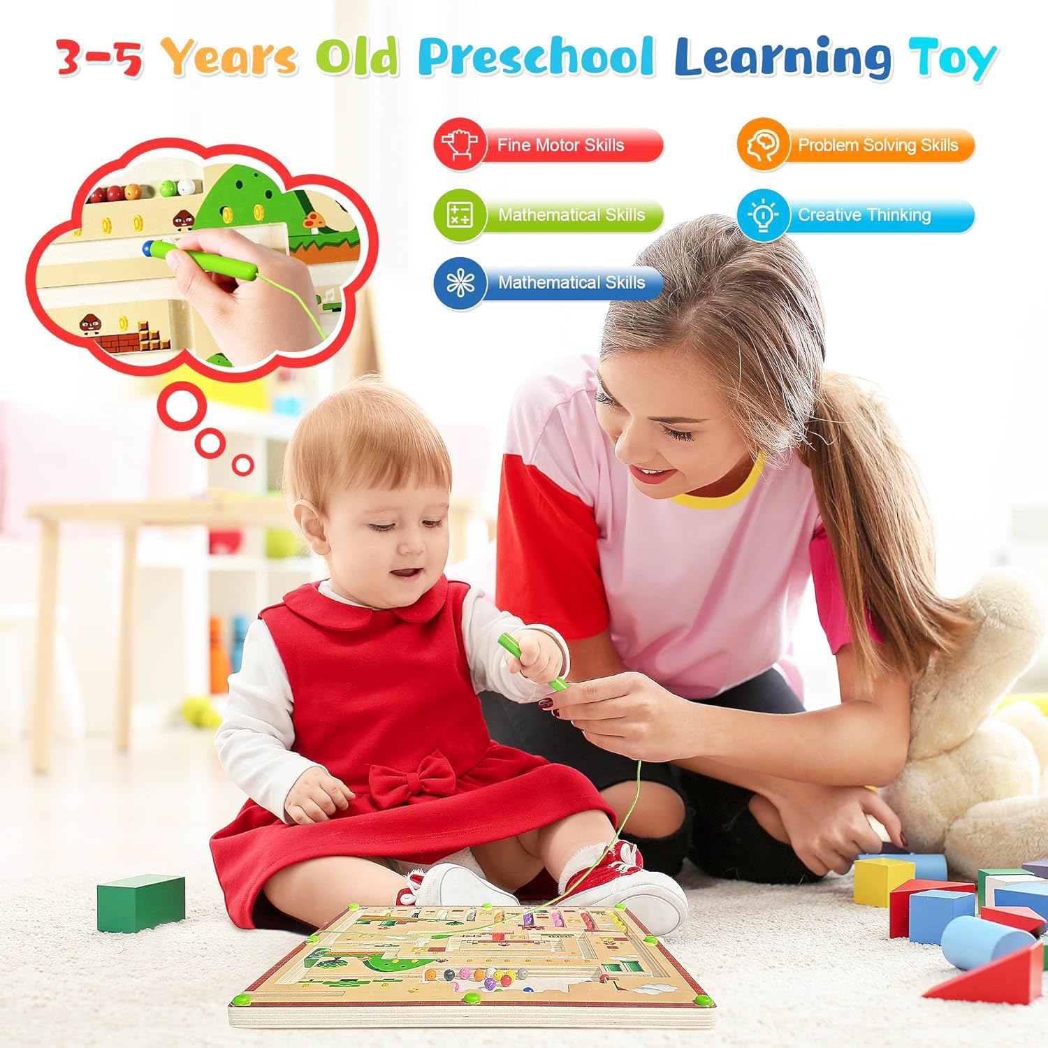 Magnetic Color and Number Maze, Montessori Toys for 3 4 Years Old Preschoolers, Wooden Puzzle Activity Board, Early Developmental Learning Toddler Toys - Counting, Matching, Sorting, Fine Motor Magnetic Color and Number Maze, Montessori Toys for 3 4 Years Old Preschoolers, Wooden Puzzle Activity Board, Early Developmental Learning Toddler Toys - Counting, Matching, Sorting, Fine Motor